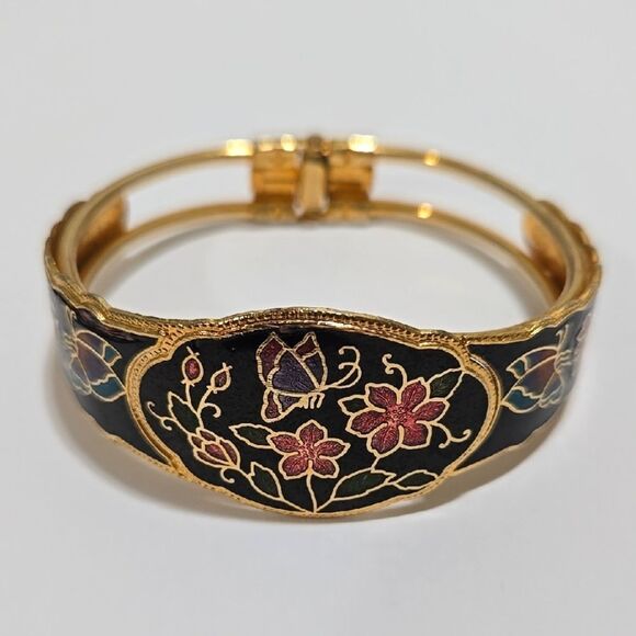 Vintage 1980's Black Floral Bracelet - Picture 1 of 6